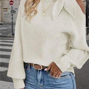 Elegant Cream Sweater with Bow Detail
